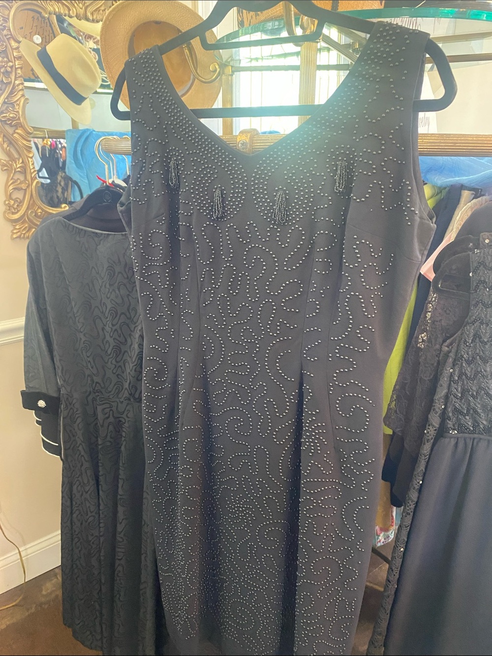 60’s Vintage Black Studded Midi Dress